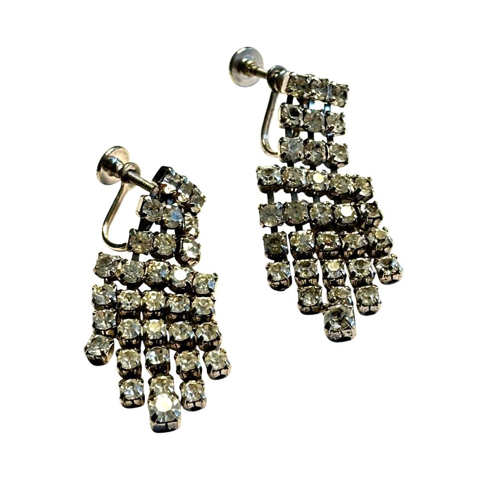 Screwback earrings vintage crystal dangles Art Deco era jewelry old Hollywood